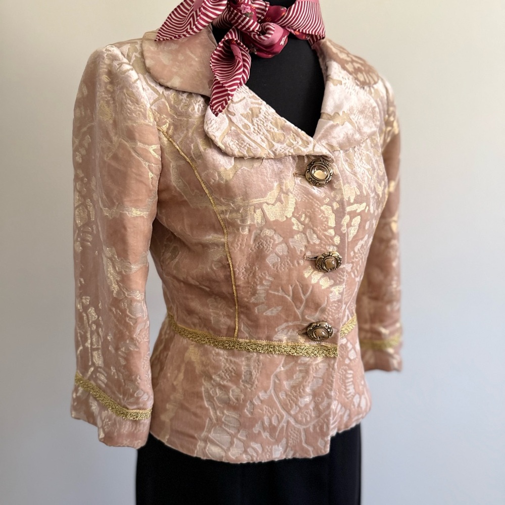 Vintage Cynthia Steffe Silk Brocade Jacket Blush Gold Metallic Size 4